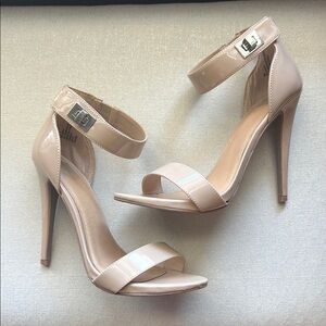 Nude Heel Sandals with ankle strap/buckle